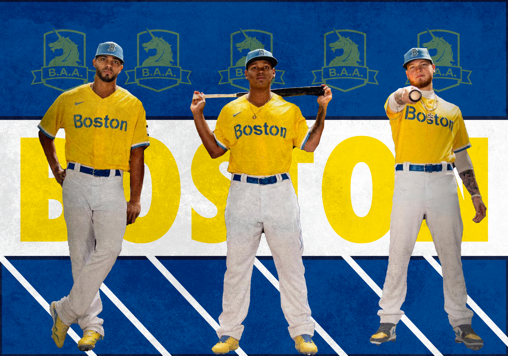 boston red sox blue yellow uniforms